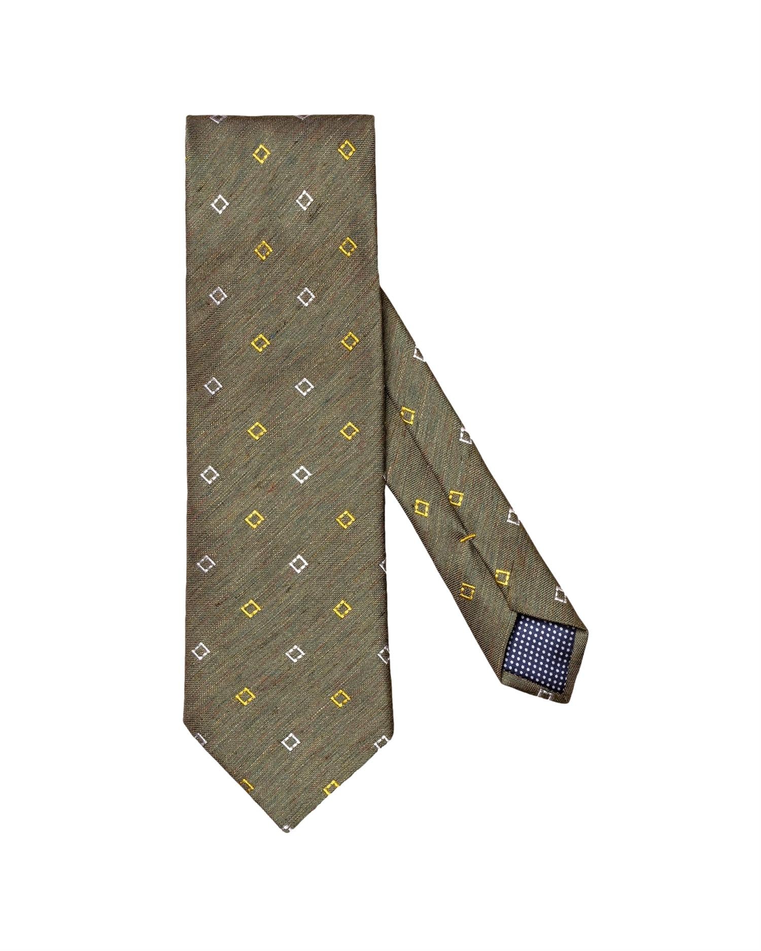 Eton Geometric Silk Linen Tie Slips Mørkegrønn - modostore.no