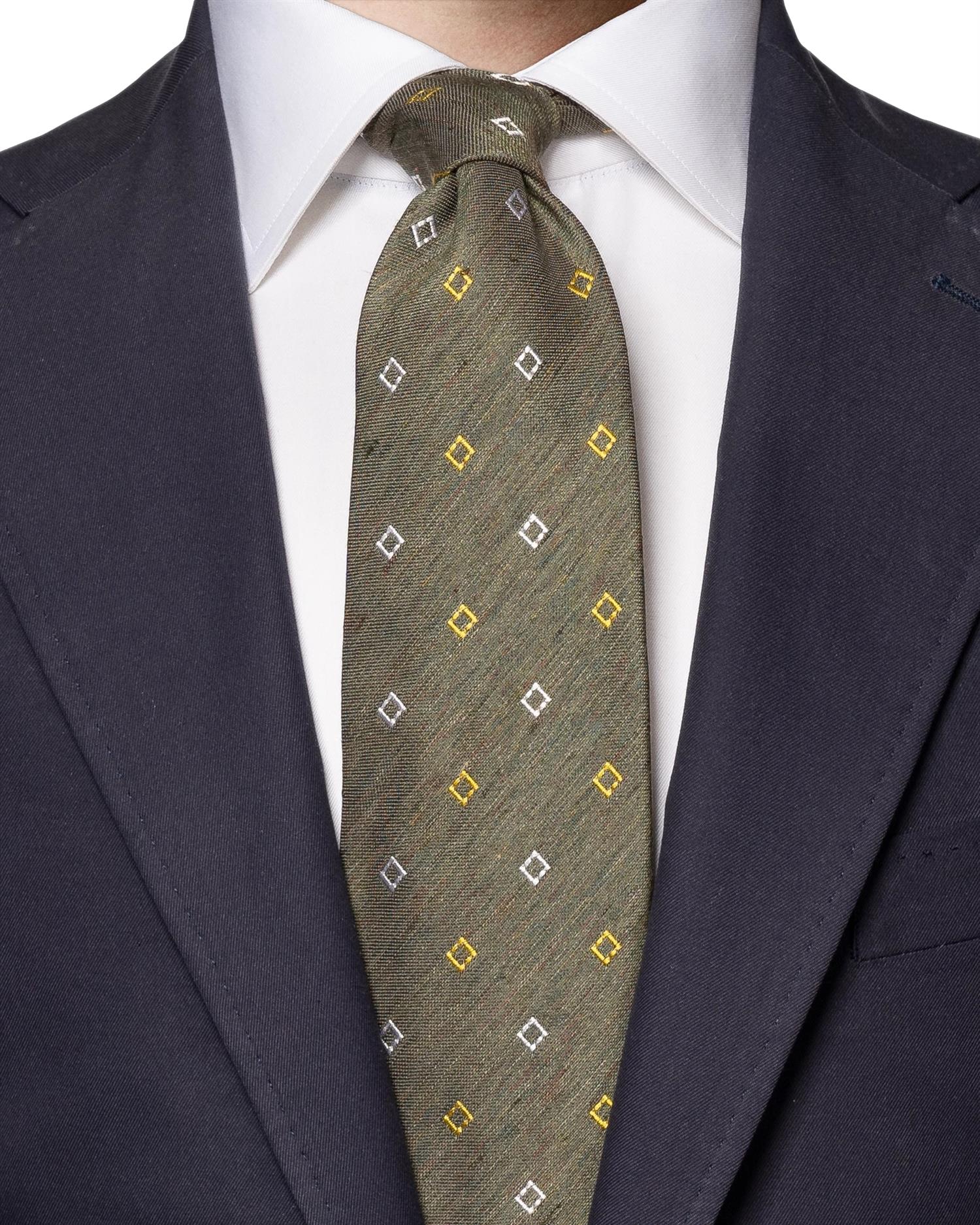 Eton Geometric Silk Linen Tie Slips Mørkegrønn - modostore.no