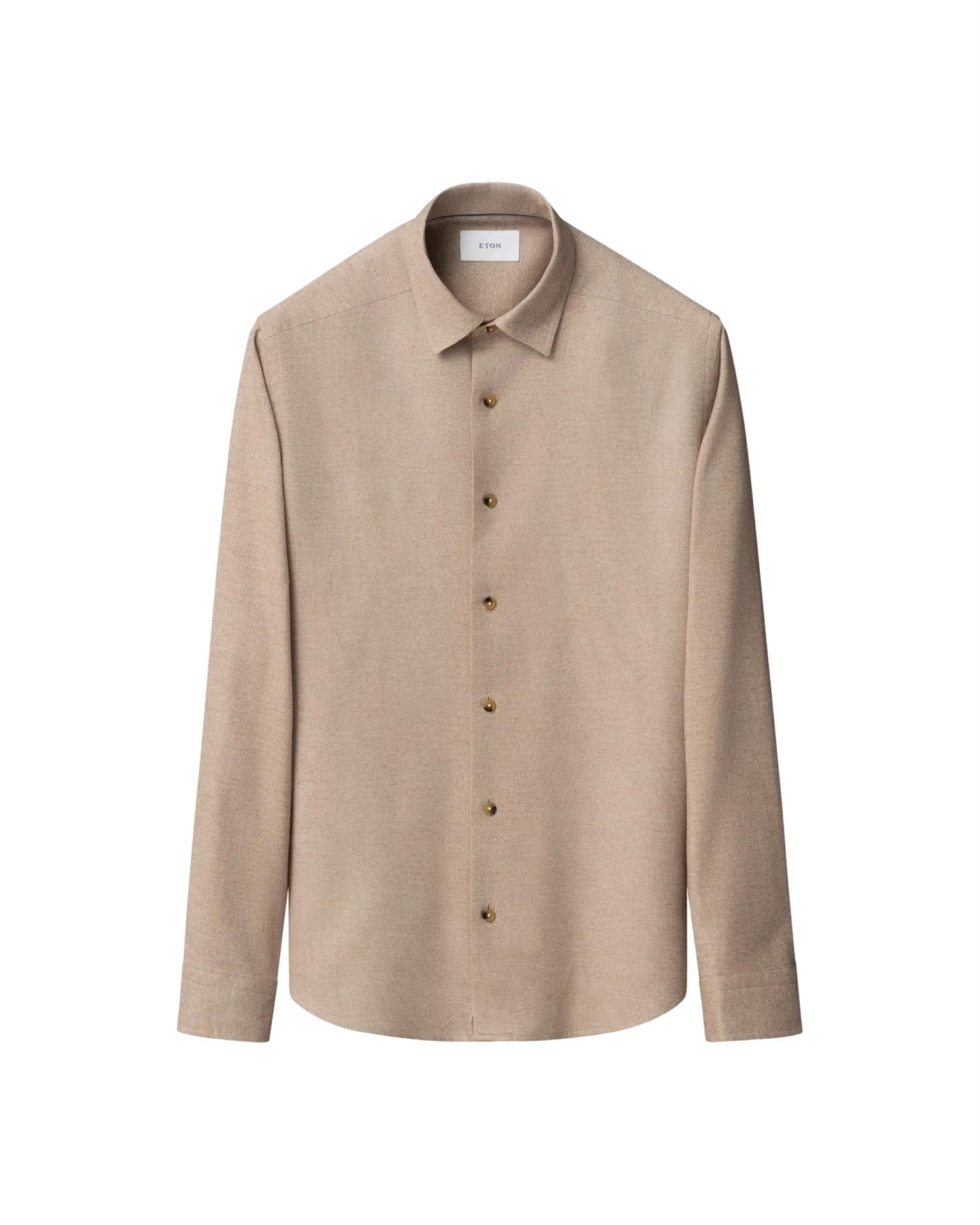 Eton Solid Flannel Shirt Skjorte Brun/Beige - modostore.no