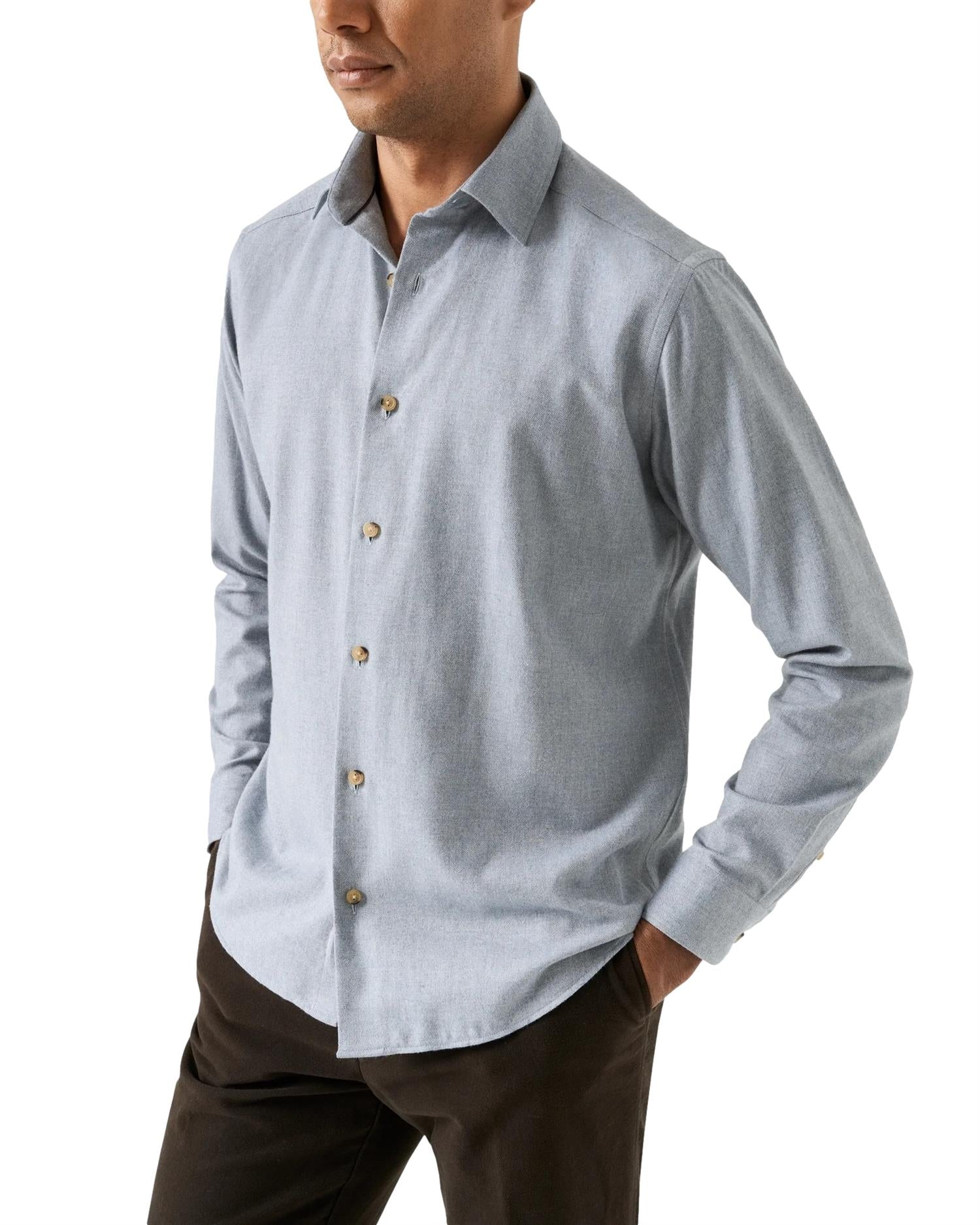 Eton Solid Flannel Shirt Skjorte Lys Blå Melert - modostore.no