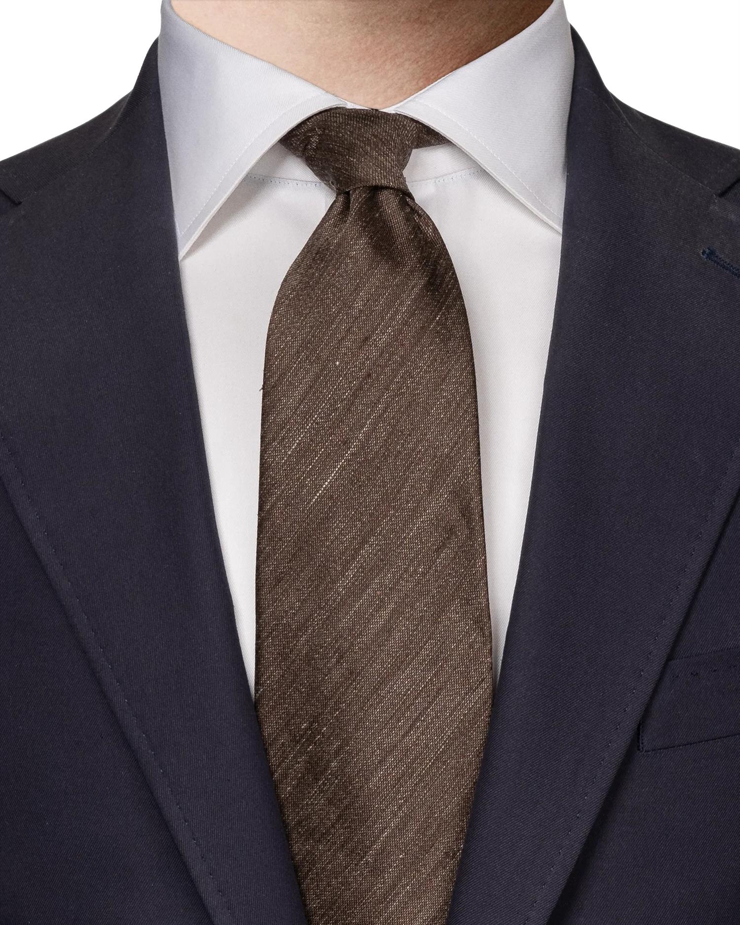 Eton Solid Silk Linen Tie Slips Brun - modostore.no