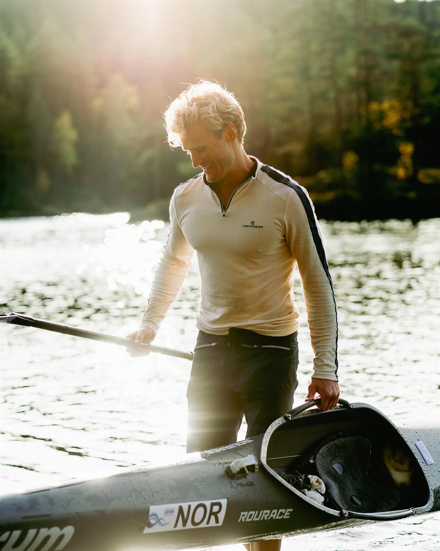 Amundsen 5Mila Half Zip Mens Stripe Genser Hvit Og Mørkeblå