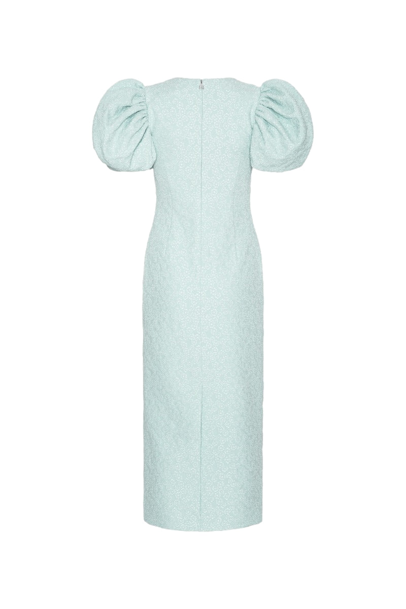 ROTATE Jacquard Midi Puffy Dress Kjole Lyseblå - modostore.no