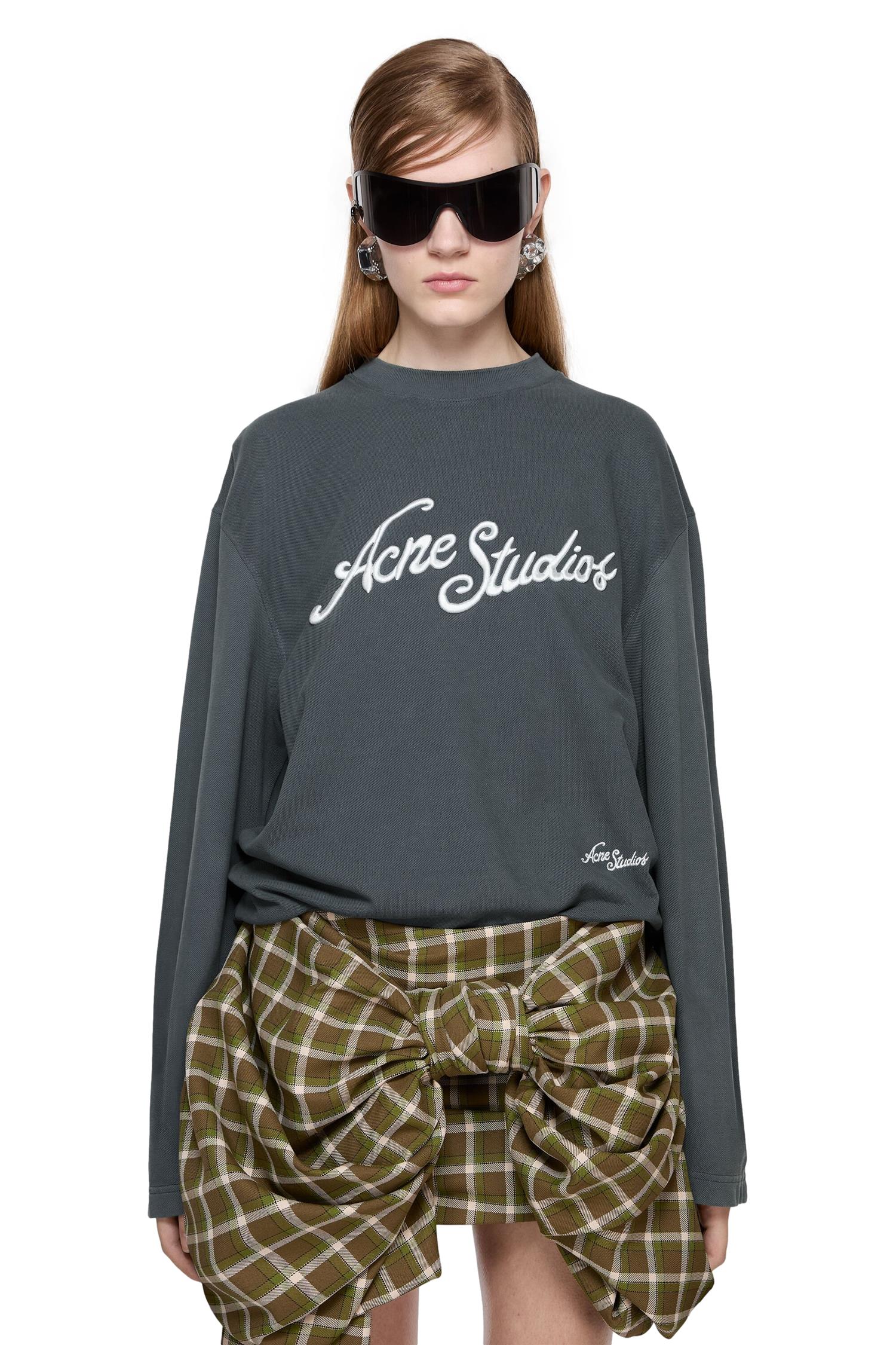 Acne T-shirt Logo - Relaxed Fit Genser Marine - modostore.no