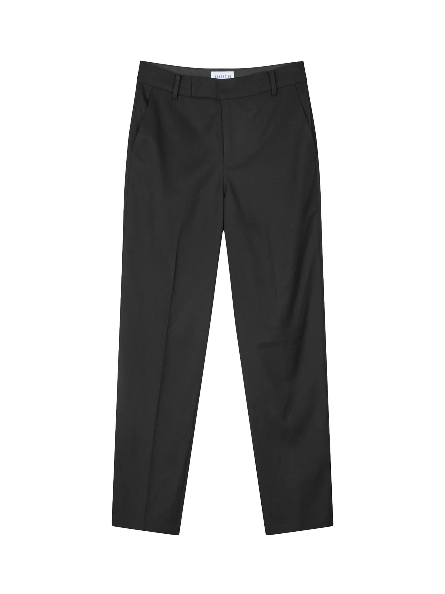 Sort Libertine Libertine Decade skreddersydde bukser med rett passform, synlig med fokus på stoff og detaljene i bildet.