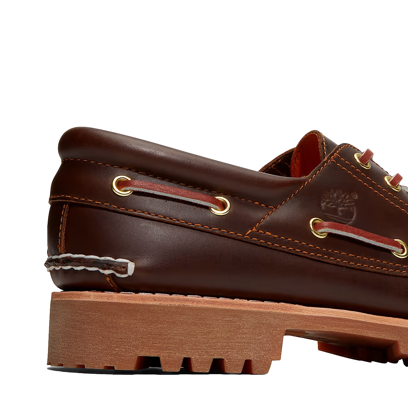 Mørkebrune Timberland Authentic 3-Eye Lug båtsko med lærrem og robuste såler, vist på tre-i-øye design for menn
