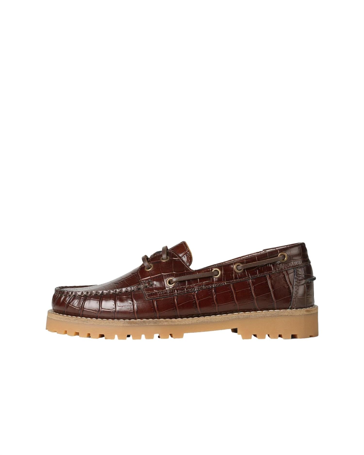 Garment Project Ollie Boat Shoe - Brown Croco Leather Sko Brun