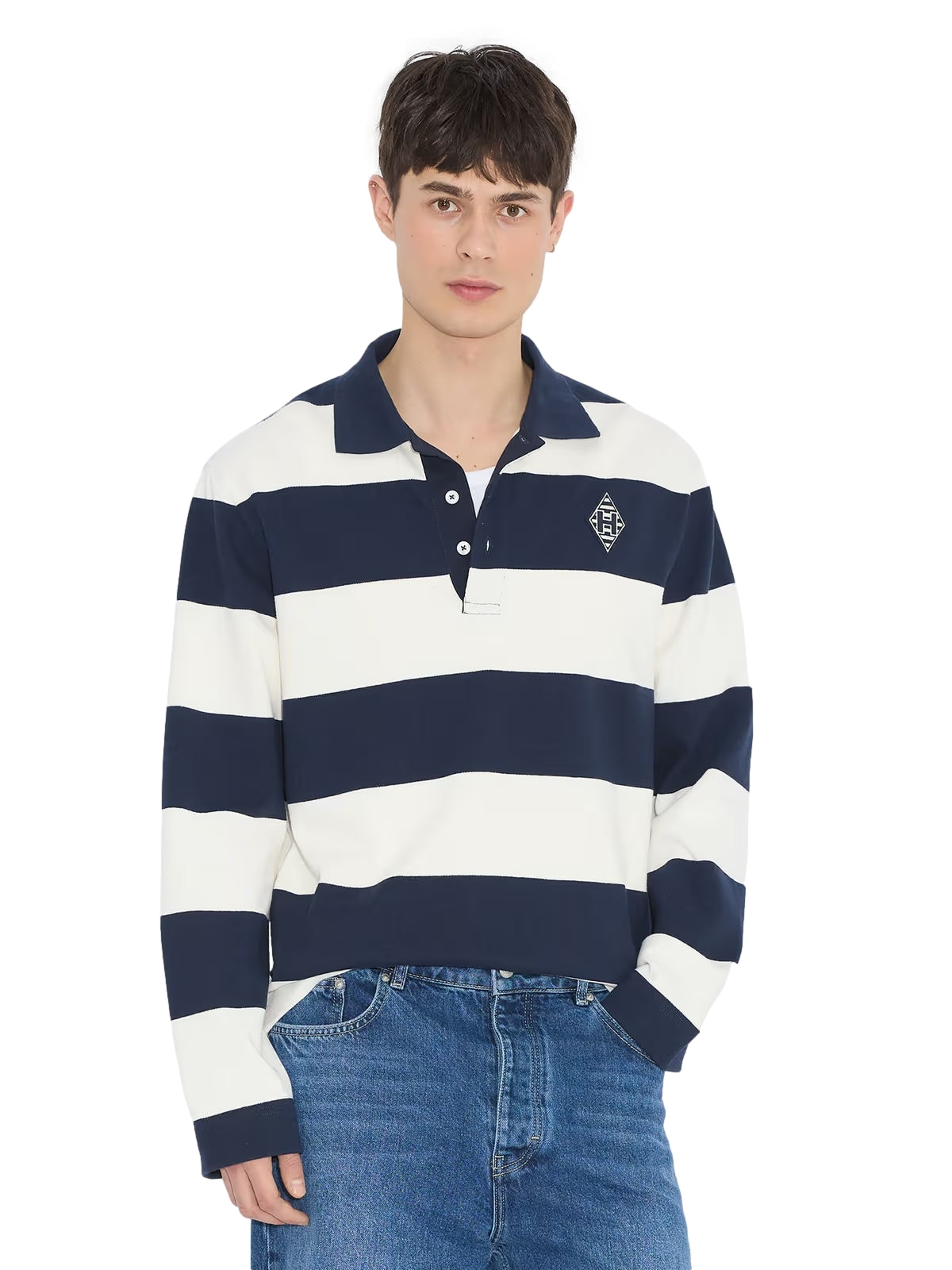 Holzweiler Rugby Polo Genser Hvit Og Mørkeblå - modostore.no