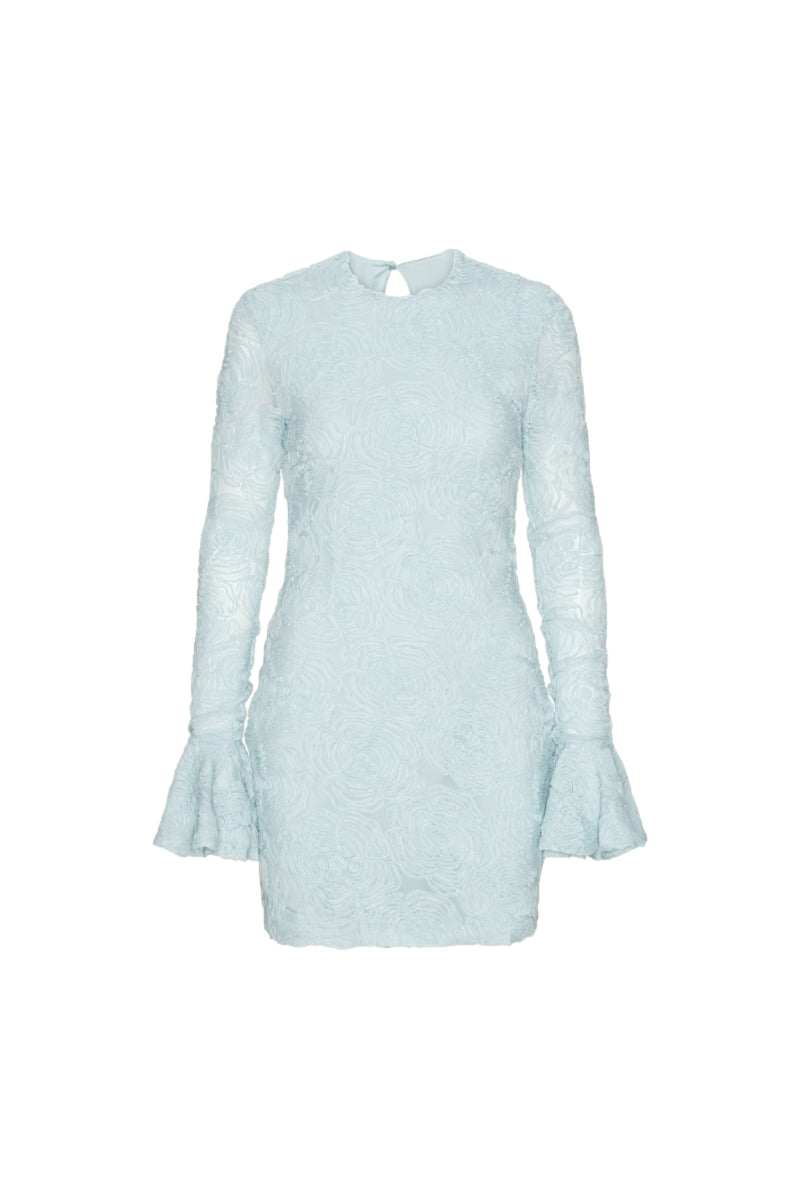 ROTATE Mesh Frill Mini Dress Kjole Lyseblå - modostore.no