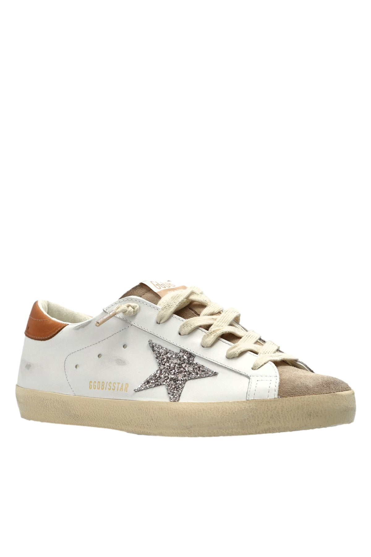 Golden Goose Super Star Leather Upper And Heel Suede Toe Glitter Star Sko Hvit Og Oransje