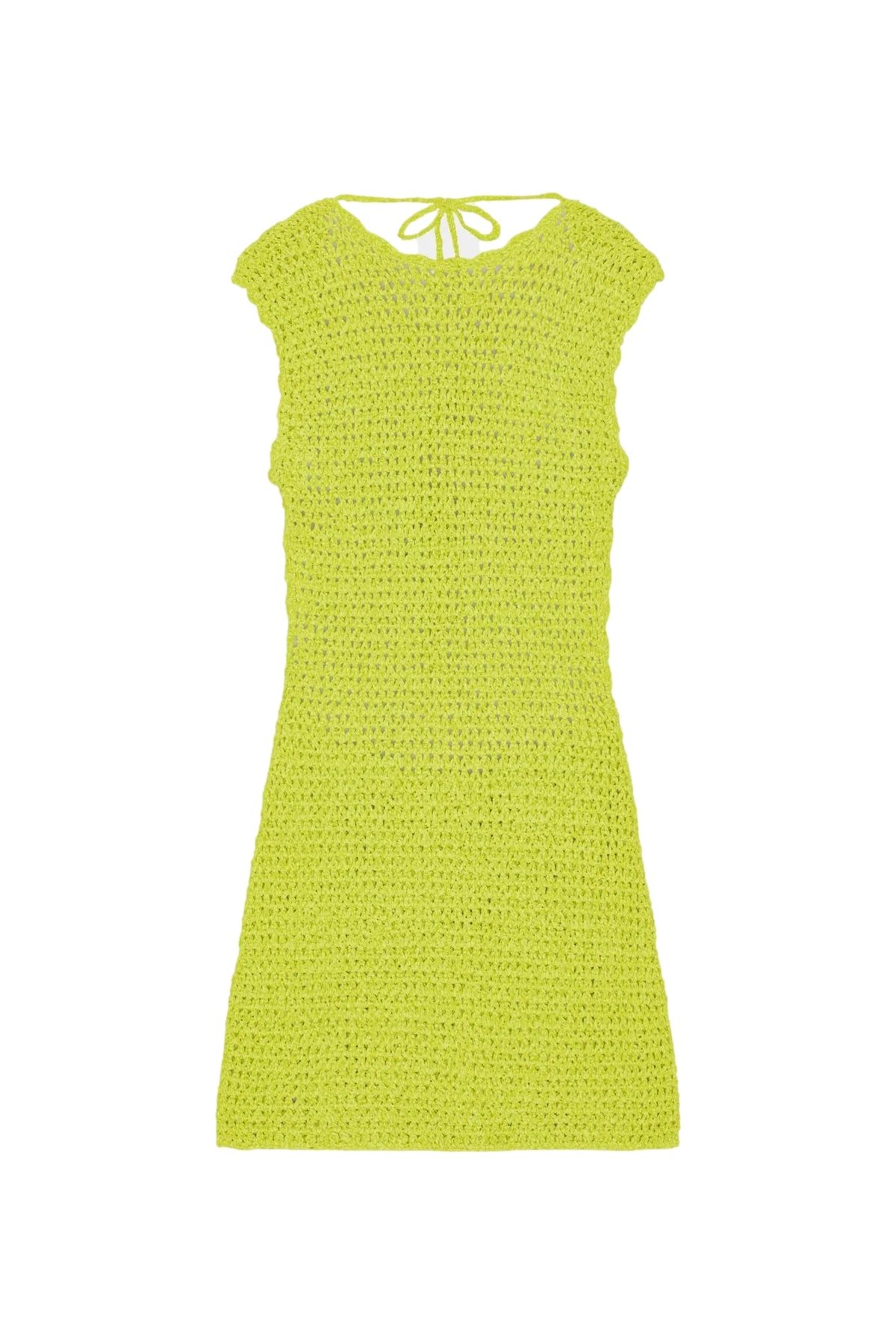 Ganni Velvet Crochet Open Back Mini Dress Kjole Limegrønn - modostore.no