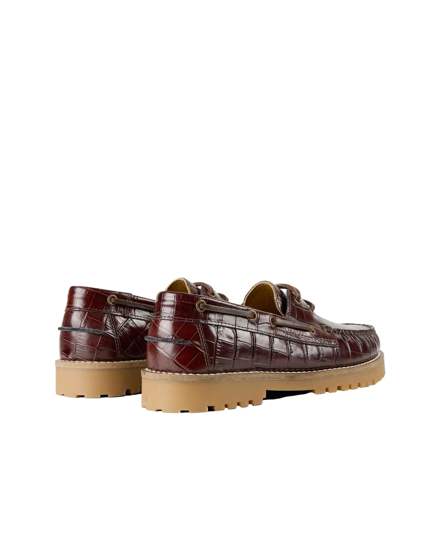 Garment Project Ollie Boat Shoe - Brown Croco Leather Sko Brun - modostore.no