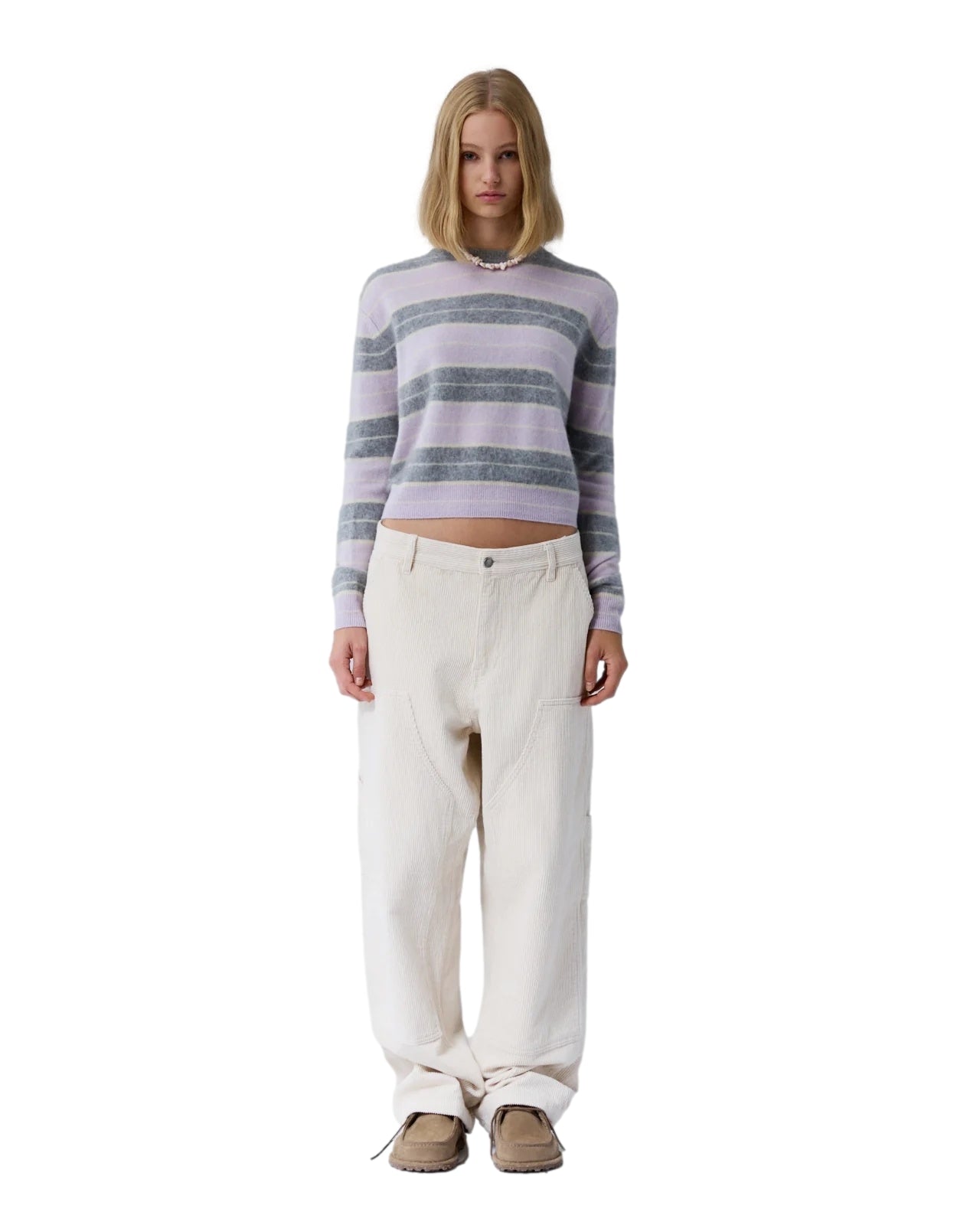 Guest In Residence Grizzly Stripe Crew Genser Lilla/Grå - modostore.no
