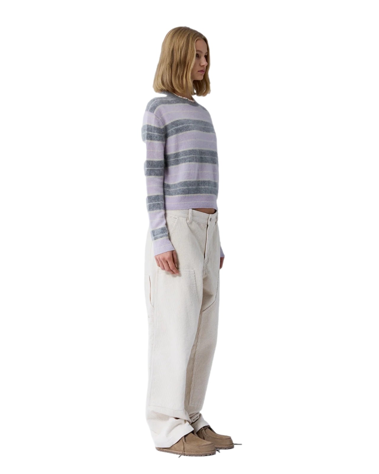 Guest In Residence Grizzly Stripe Crew Genser Lilla/Grå - modostore.no
