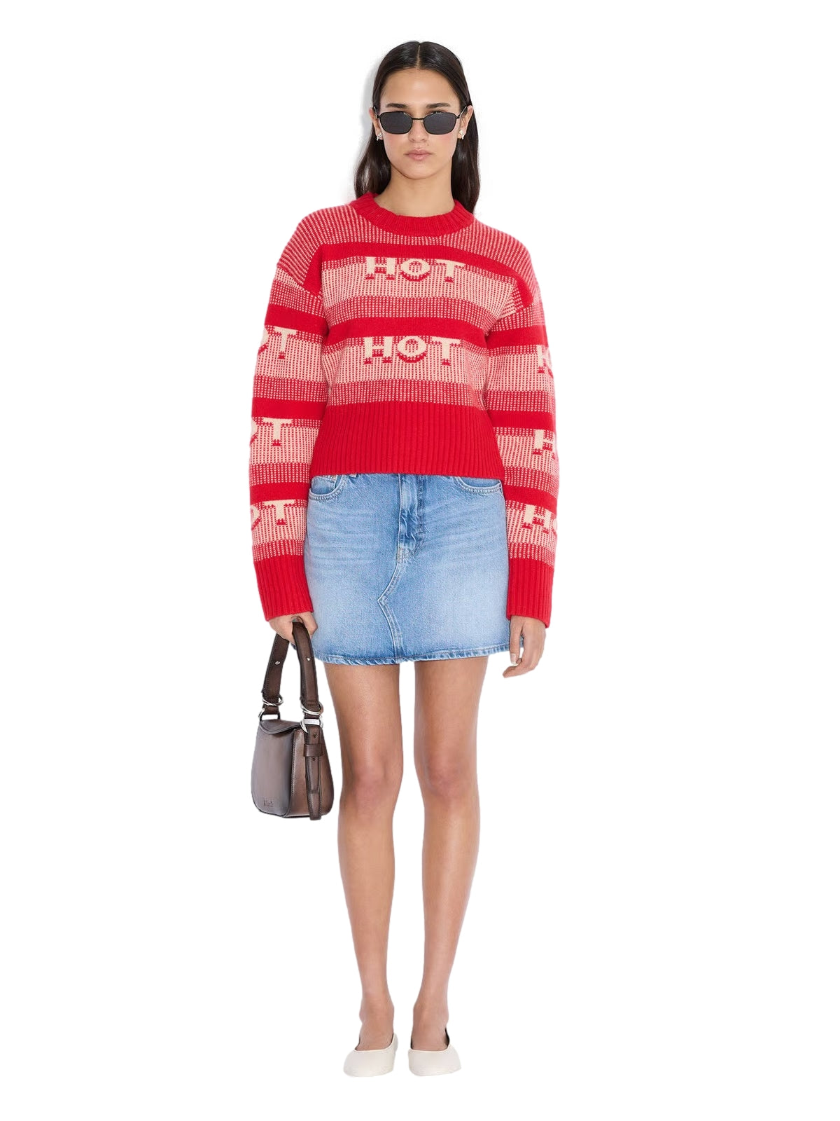 Holzweiler Hot Cropped Crew Genser Rødt Mønster - modostore.no