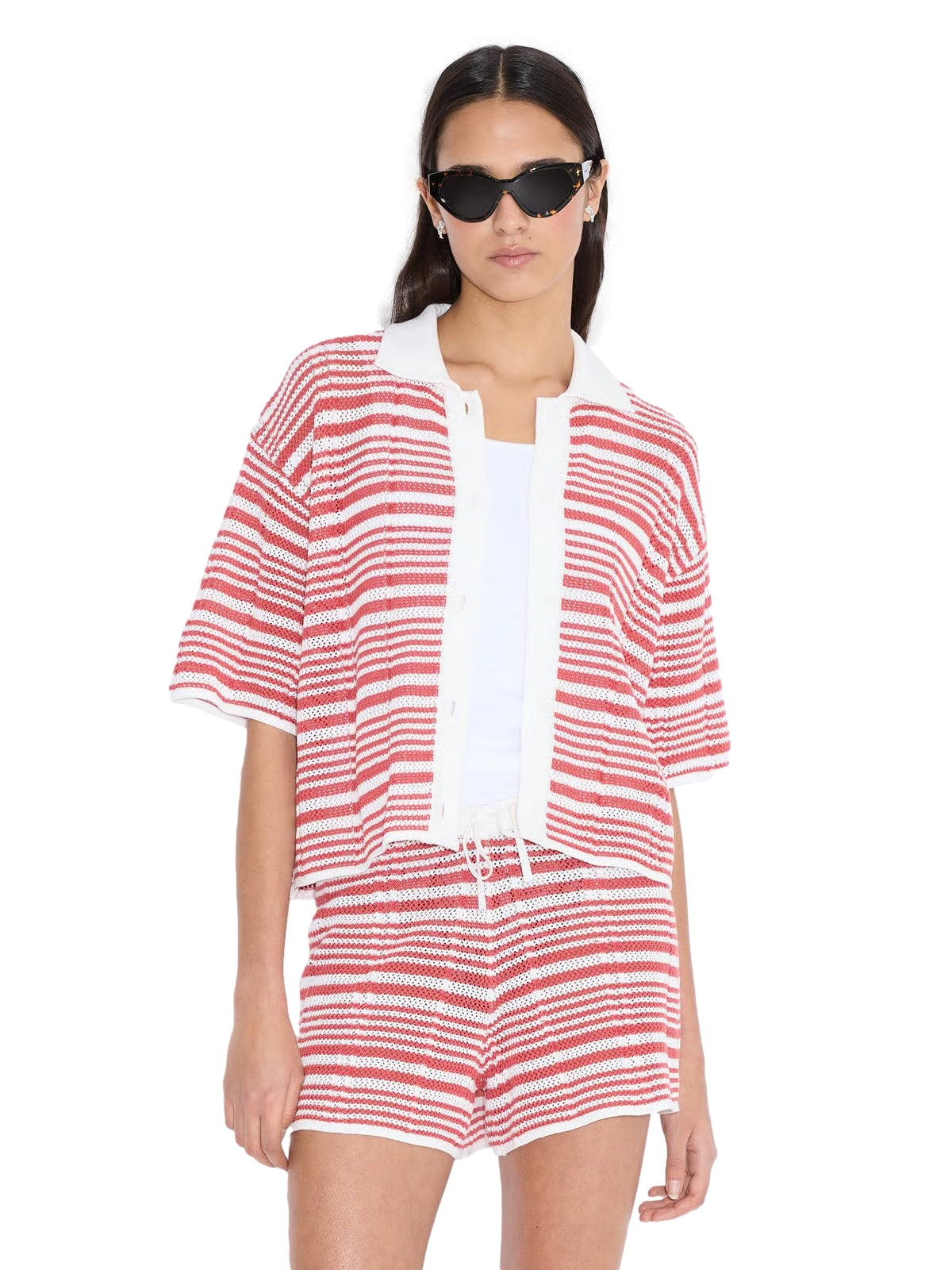 Holzweiler Kelp Striped Shirt T-shirt Hvit Og Rød - modostore.no