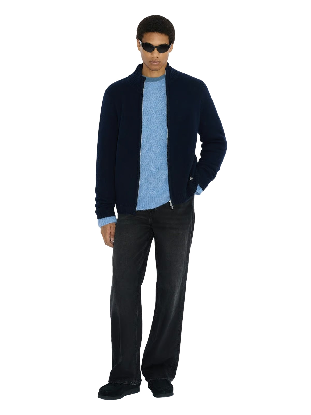 Holzweiler M. Wool Zip Cardigan Cardigan Navy - modostore.no