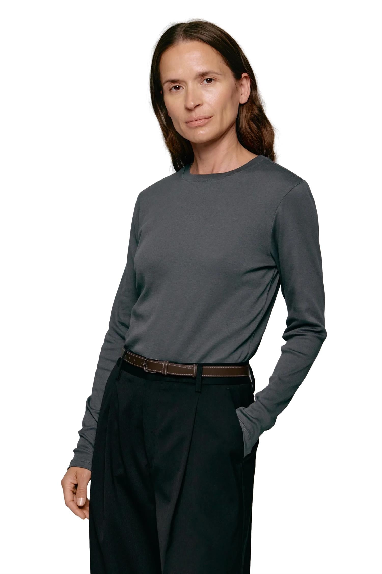 Julie Josephine Andrea Rib Longsleeve Longsleeve Mørkegrå - modostore.no