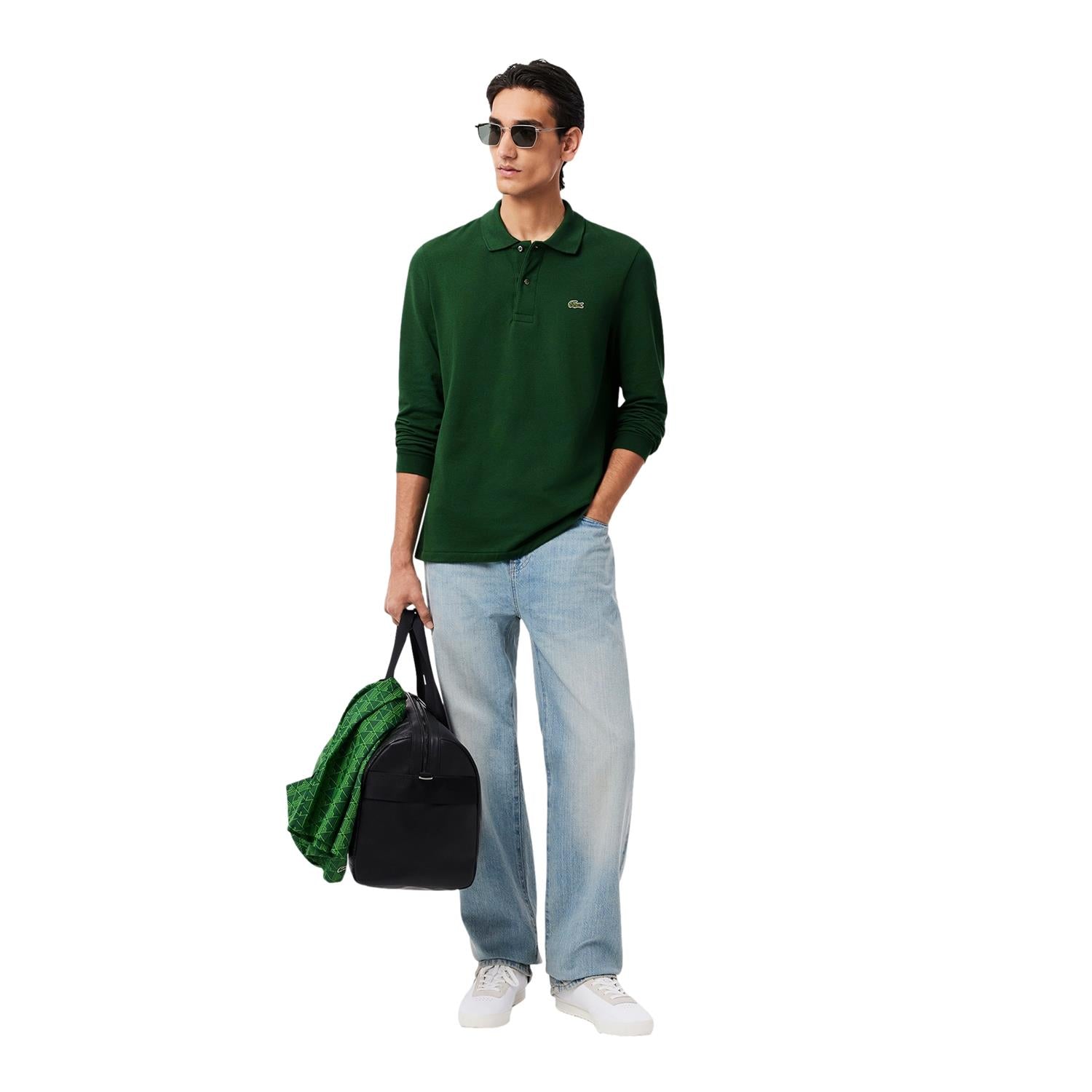 Lacoste Classic Fit Long Sleeved Polo Shirt Longsleeve Mørkegrønn - modostore.no