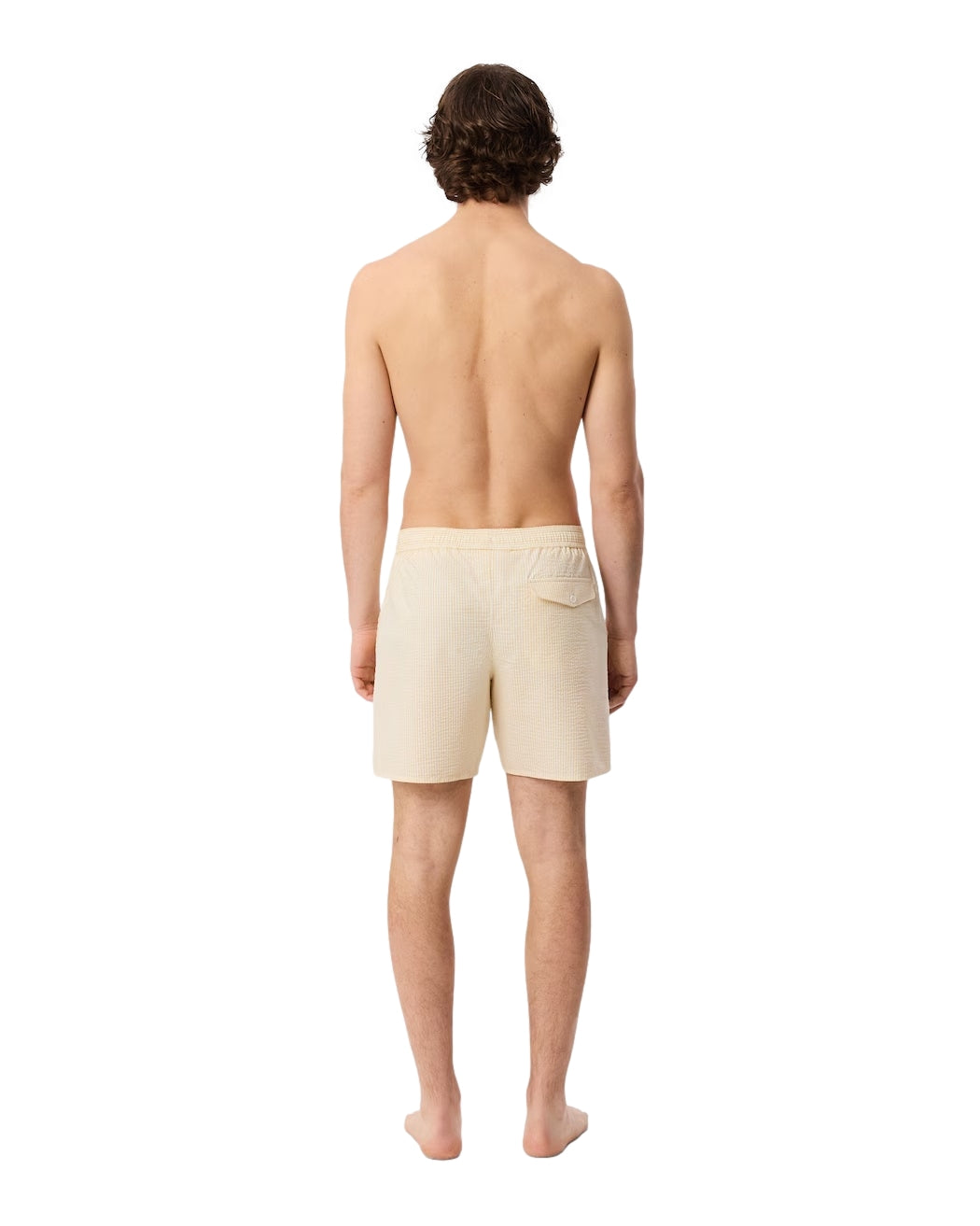Lacoste Mid Lengths Striped Textured Swim Trunks Badetøy Hvit Og Gul - modostore.no