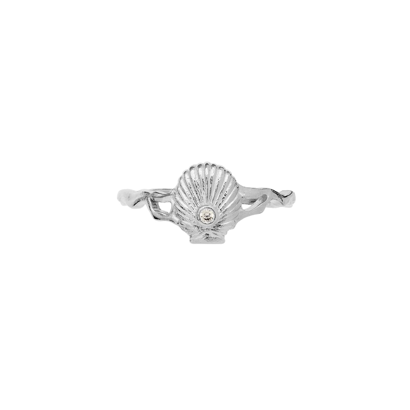 Sølv Maanesten Myra-ring med elegant design, vises på en hånd med fokus på ringens detaljer og stil.