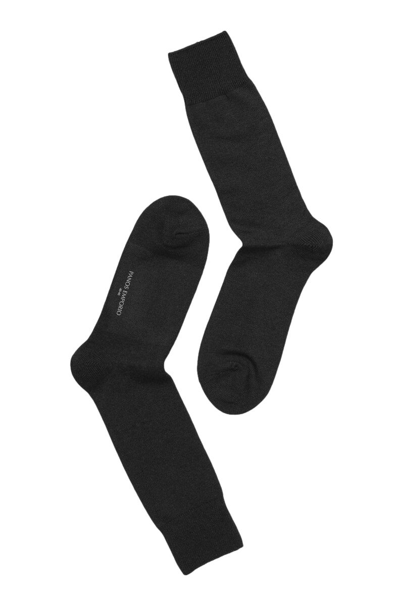 Panos Emporio 3-pak svarte casual flat-knit sokker for menn, komfortable og slitesterke i mykt materiale.