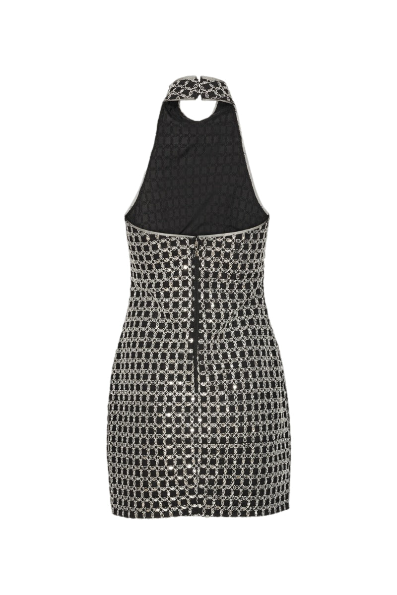 ROTATE Beaded Halterneck Dress Kjole Sort Mønster - modostore.no