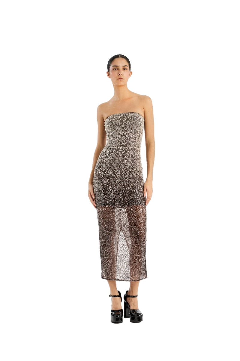 ROTATE Beaded Midi Tube Dress Kjole Brun - modostore.no