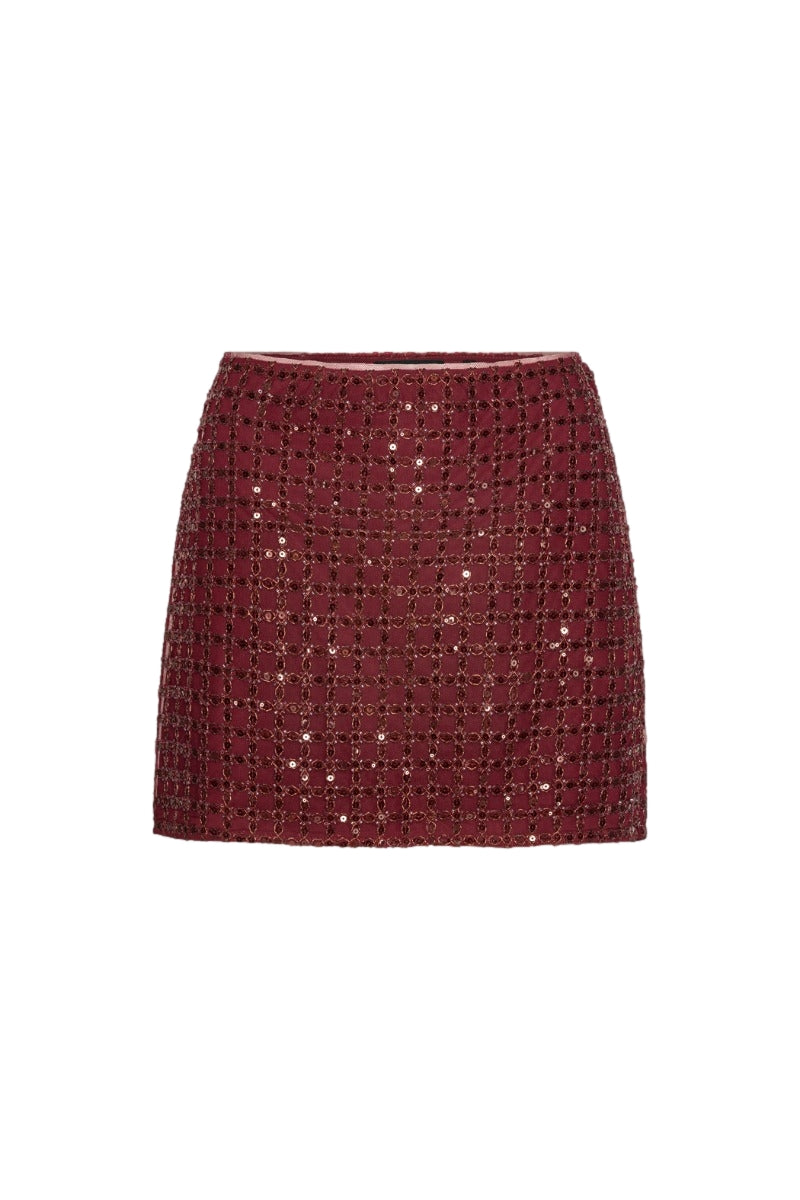 ROTATE Beaded Mini Skirt Skjørt Vinrød - modostore.no