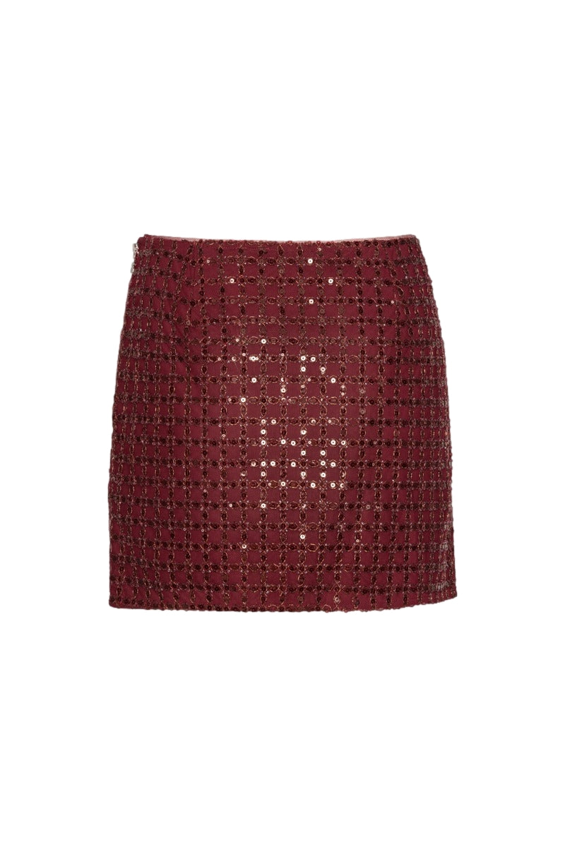 ROTATE Beaded Mini Skirt Skjørt Vinrød - modostore.no