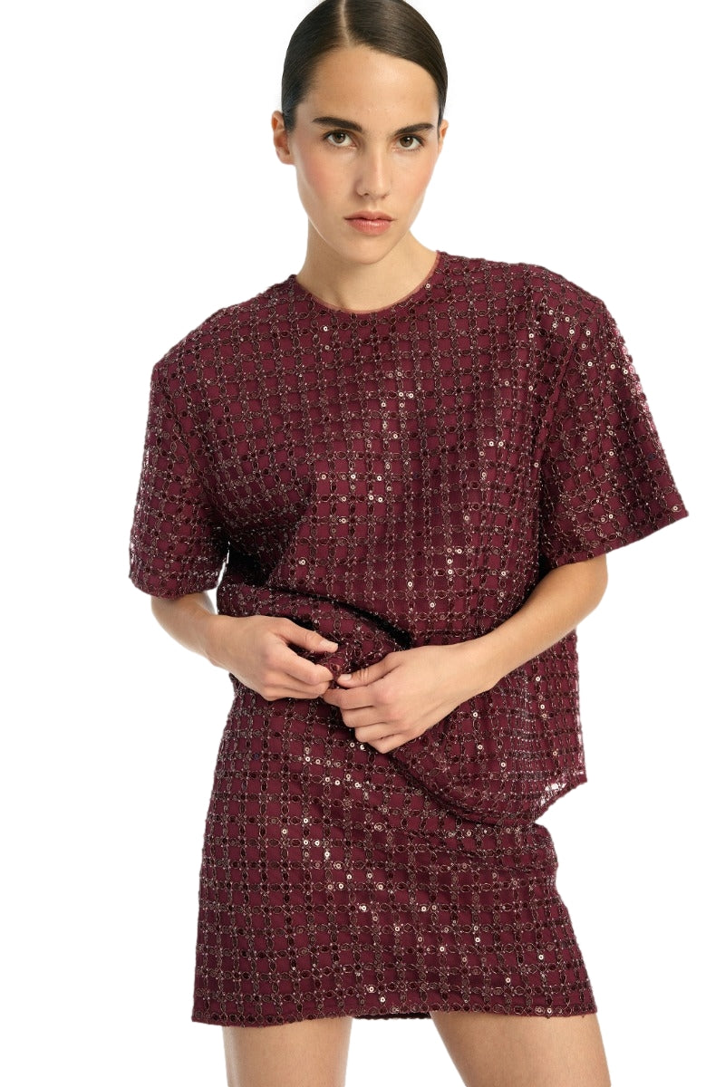 ROTATE Beaded Mini Skirt Skjørt Vinrød - modostore.no