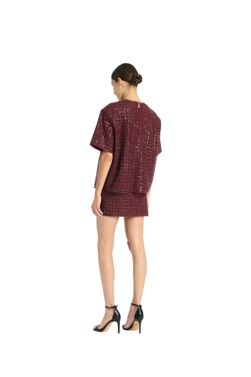 ROTATE Beaded Mini Skirt Skjørt Vinrød - modostore.no