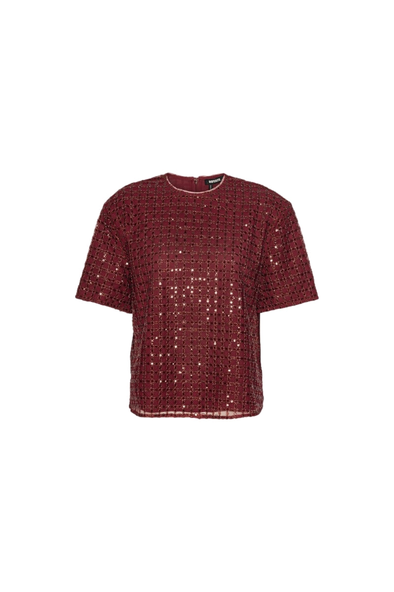 ROTATE Beaded Oversized Top Topp Vinrød - modostore.no