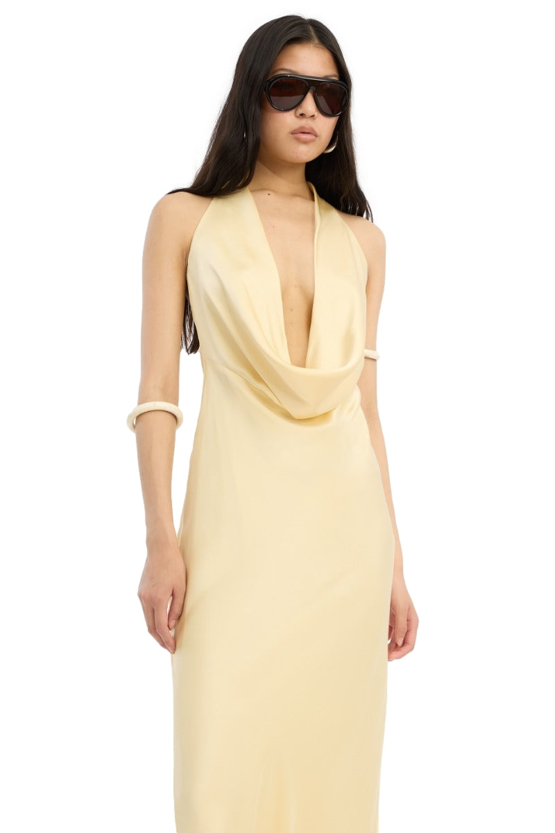 ROTATE Chiffon Halter Dress Kjole Pastellgul - modostore.no