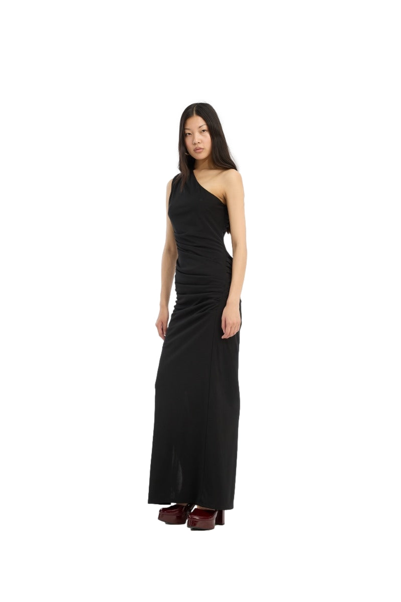 ROTATE Draped One Shoulder Dress Kjole Sort - modostore.no