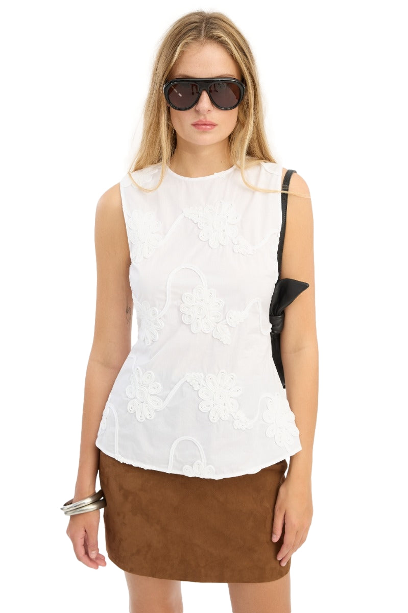 ROTATE Flower Sleeveless Top Topp Hvit - modostore.no