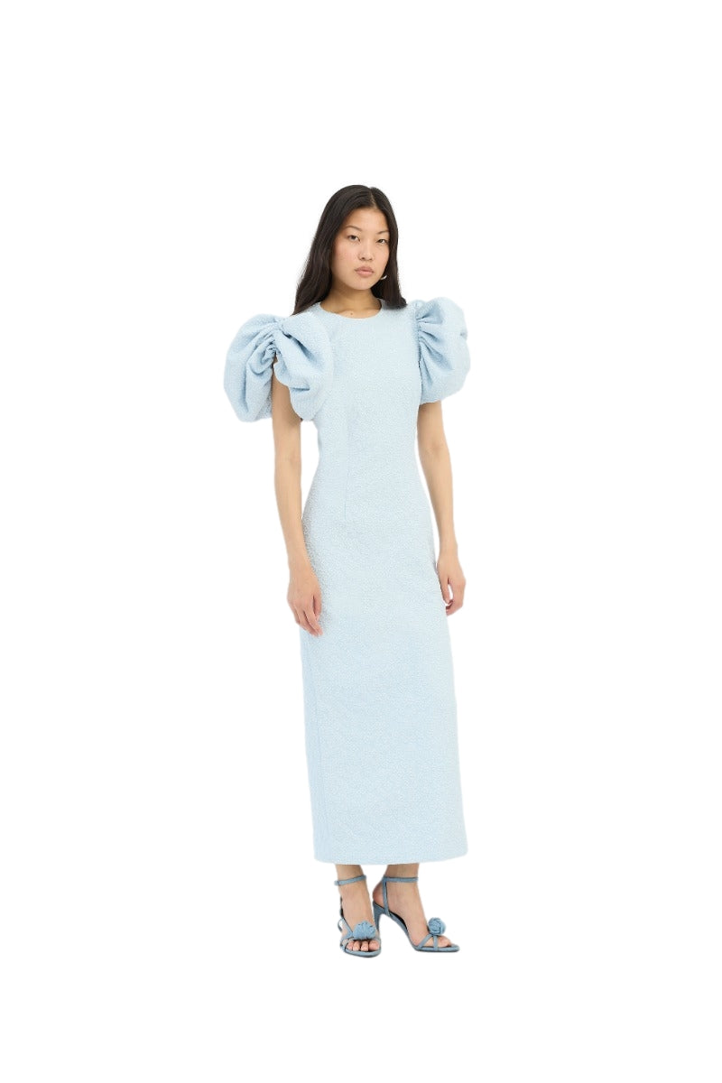 ROTATE Jacquard Midi Puffy Dress Kjole Lyseblå - modostore.no