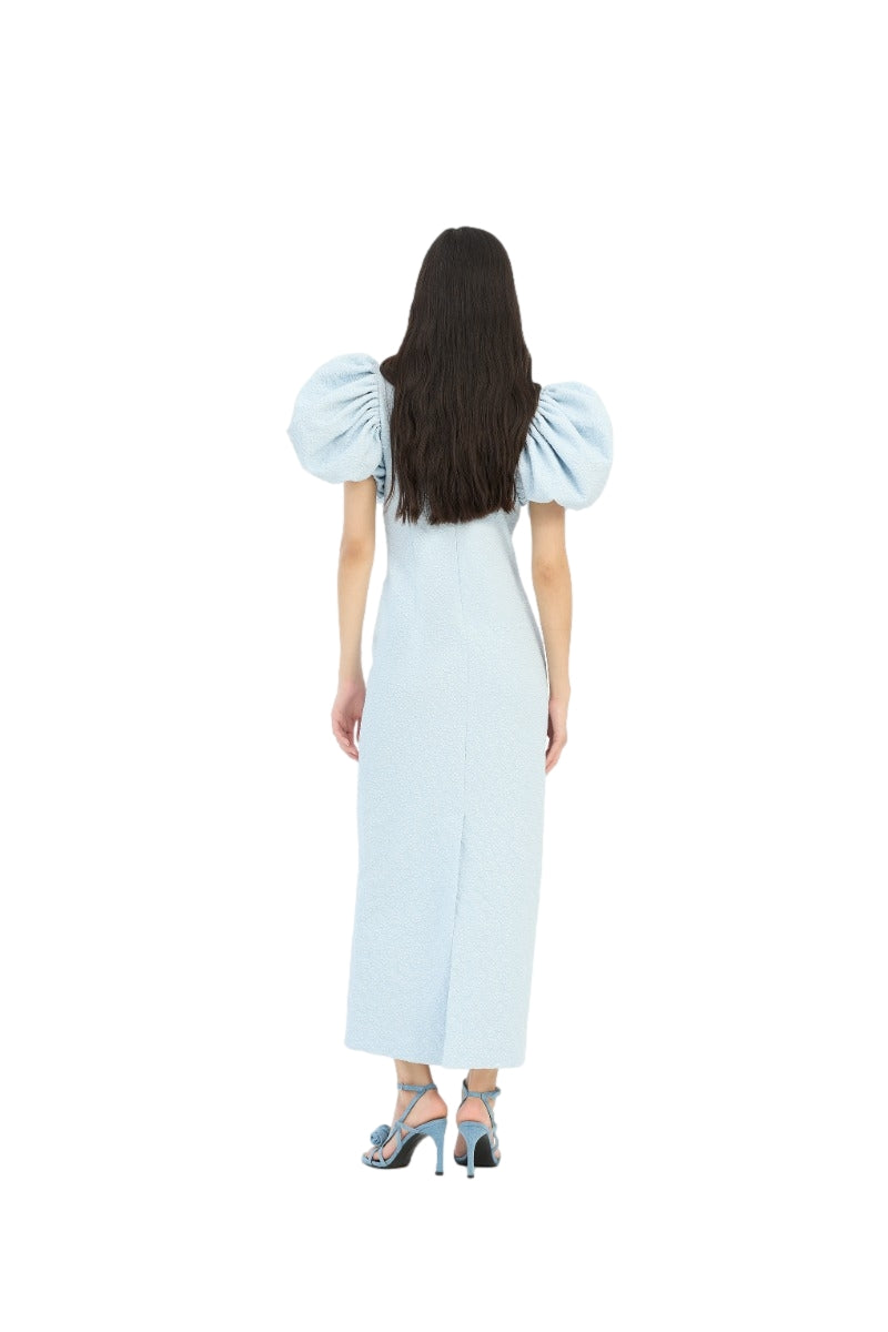 ROTATE Jacquard Midi Puffy Dress Kjole Lyseblå - modostore.no