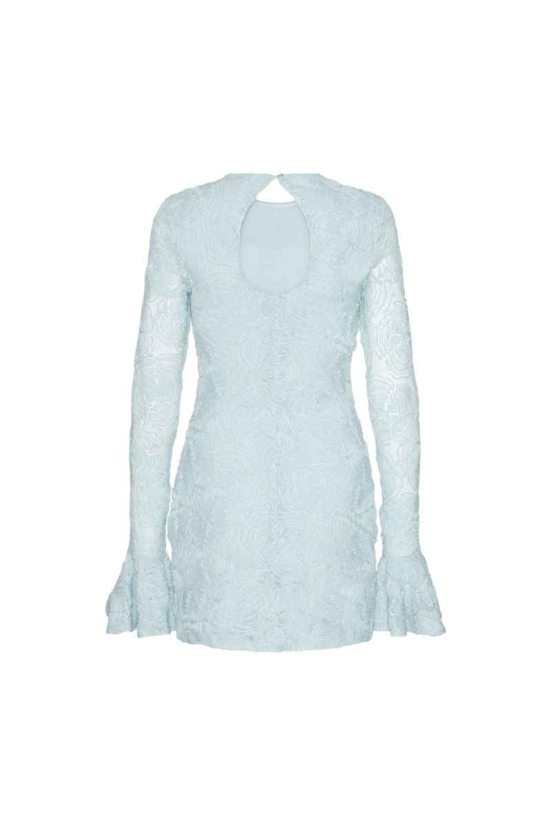 ROTATE Mesh Frill Mini Dress Kjole Lyseblå - modostore.no