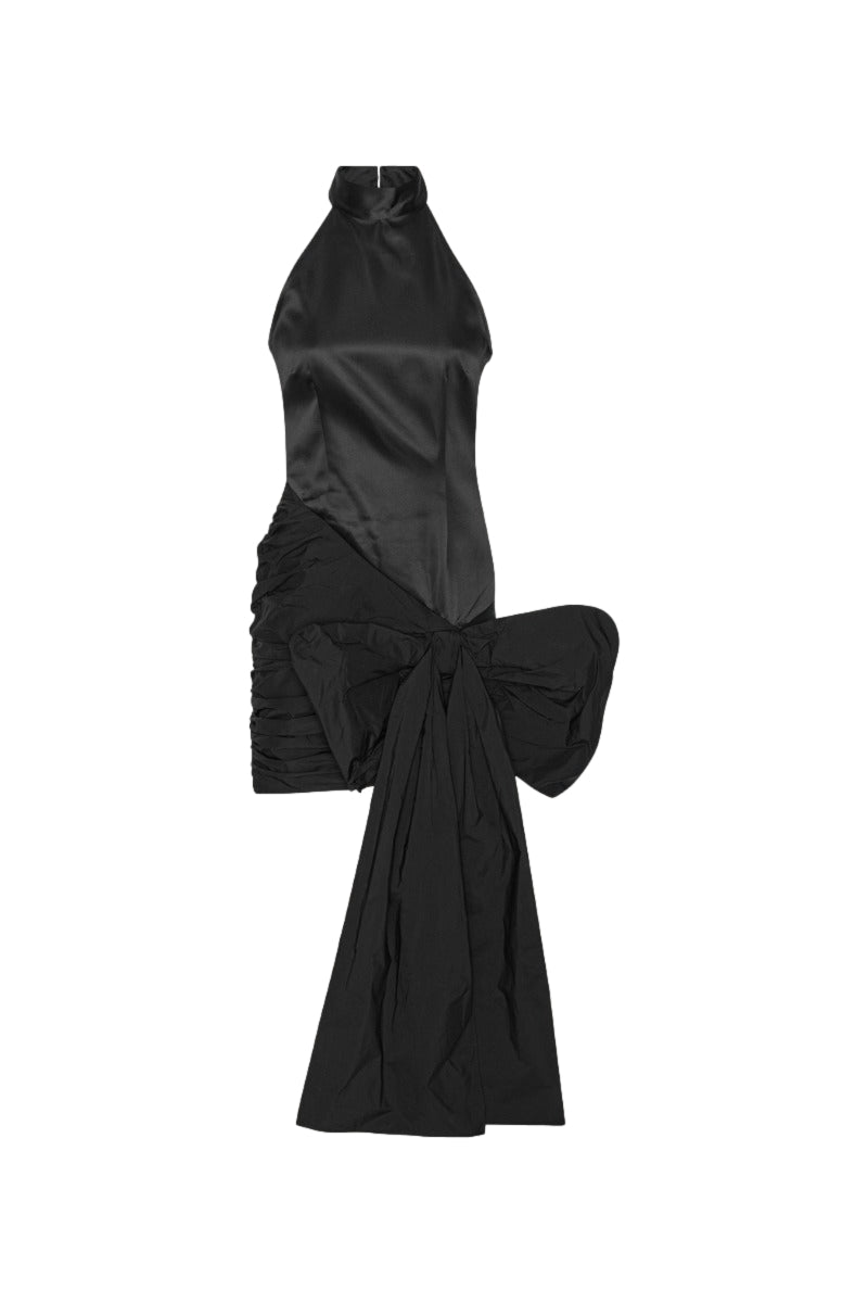 ROTATE Satin Bow Dress Kjole Sort - modostore.no