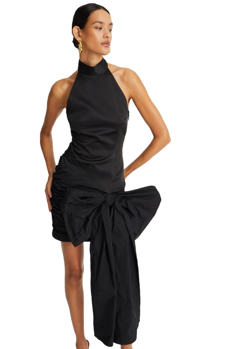 ROTATE Satin Bow Dress Kjole Sort - modostore.no
