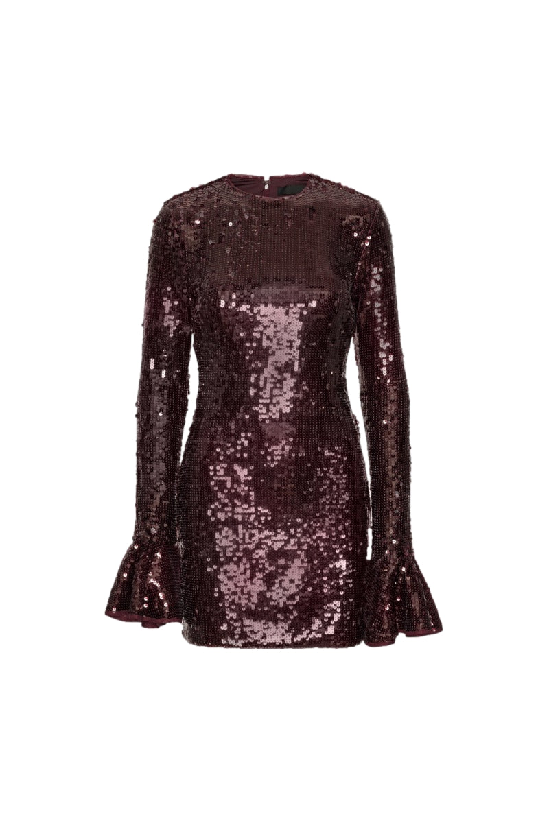 ROTATE Sequins Ls Mini Dress Kjole Burgunder - modostore.no