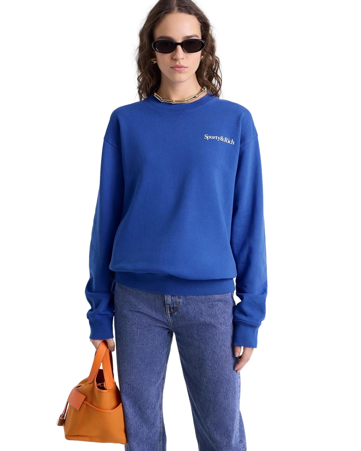 Sporty & Rich Health is Wealth Crewneck Crewneck Blå - modostore.no