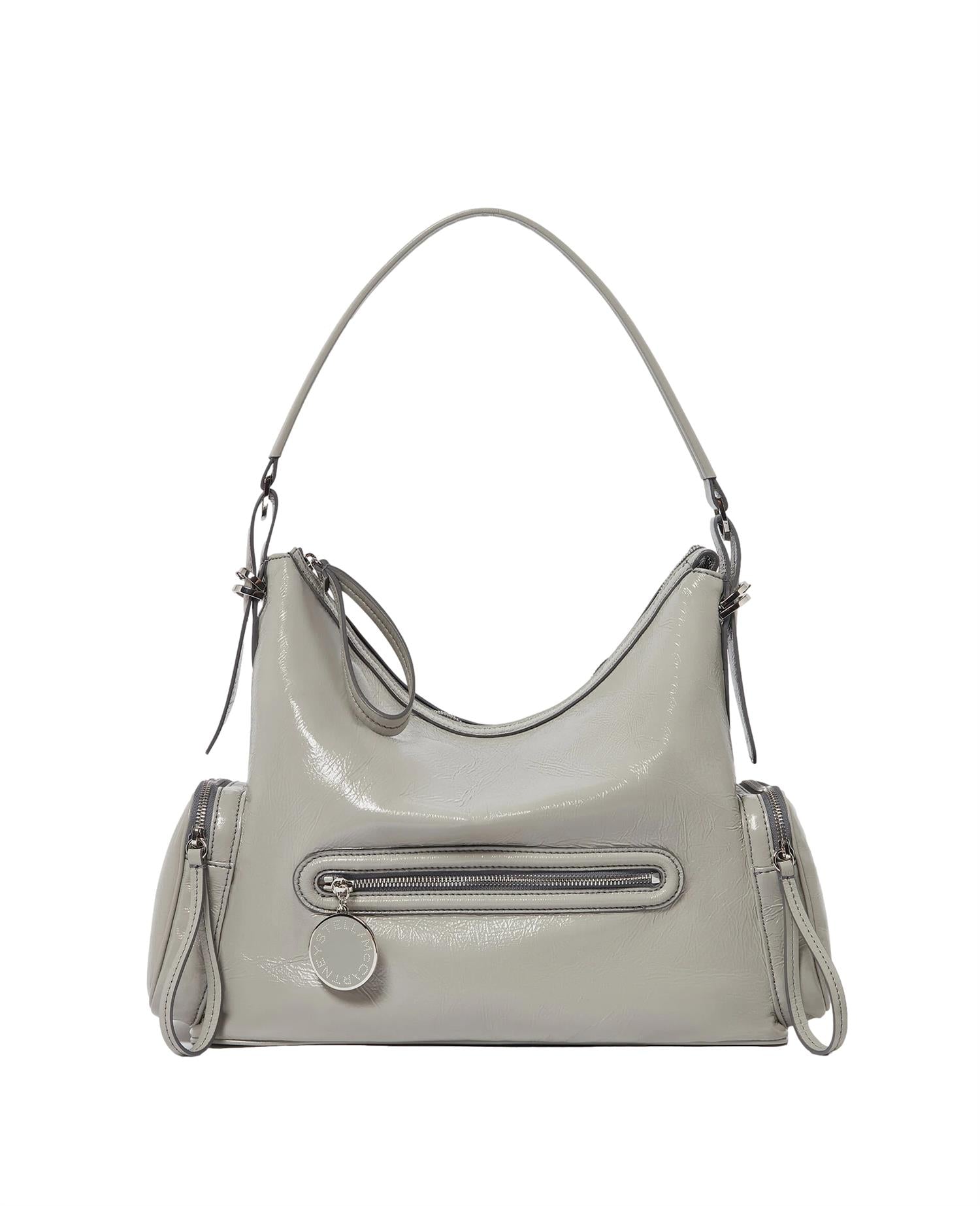 Stella McCartney Dartmoor Shoulder Bag Cracked Patent Veske Lysegrå - modostore.no