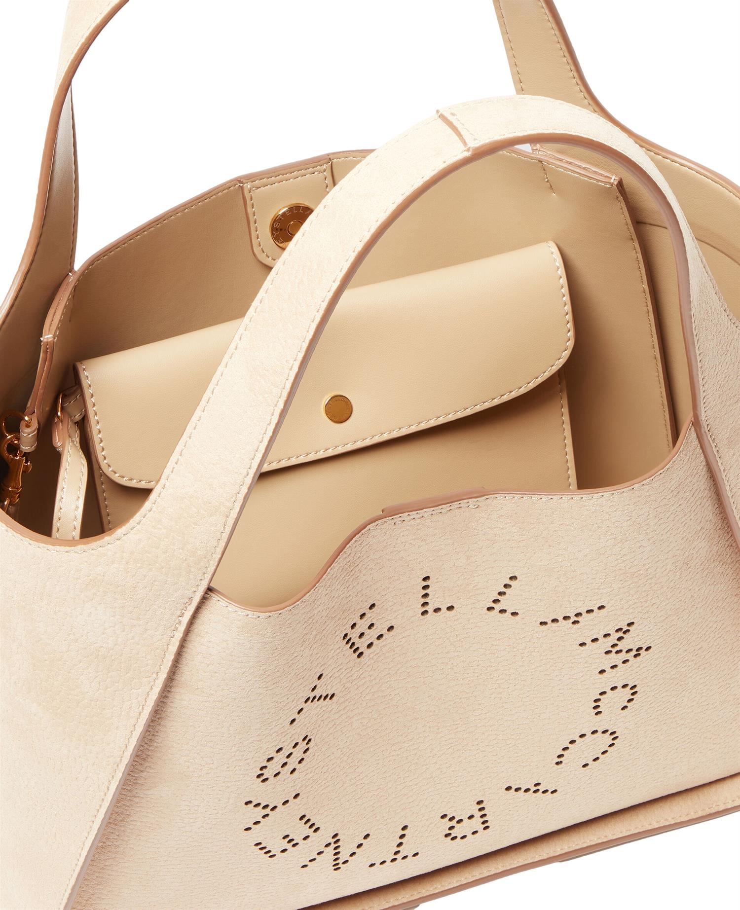 Stella McCartney Logo Crossbody Suede Tote Bag Veske Beige - modostore.no