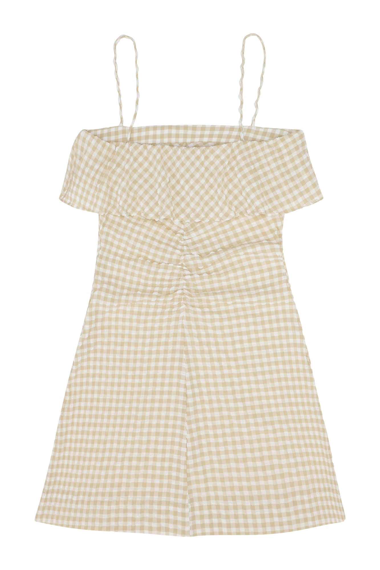 Ganni Stretch Seersucker Strap Mini Dress Kjole Khaki - [modostore.no]