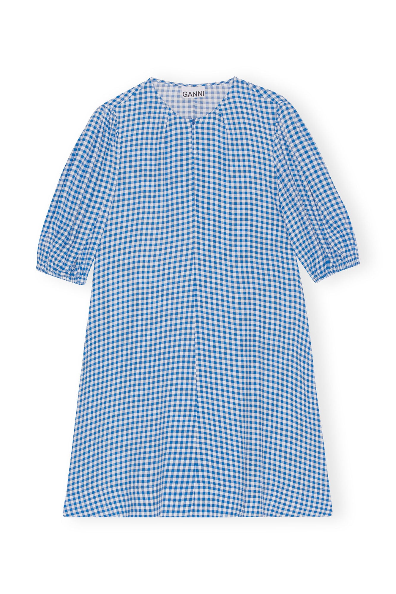 Ganni Printed Crepe Mini Dress Kjole Blå Mønster - [shop.name]
