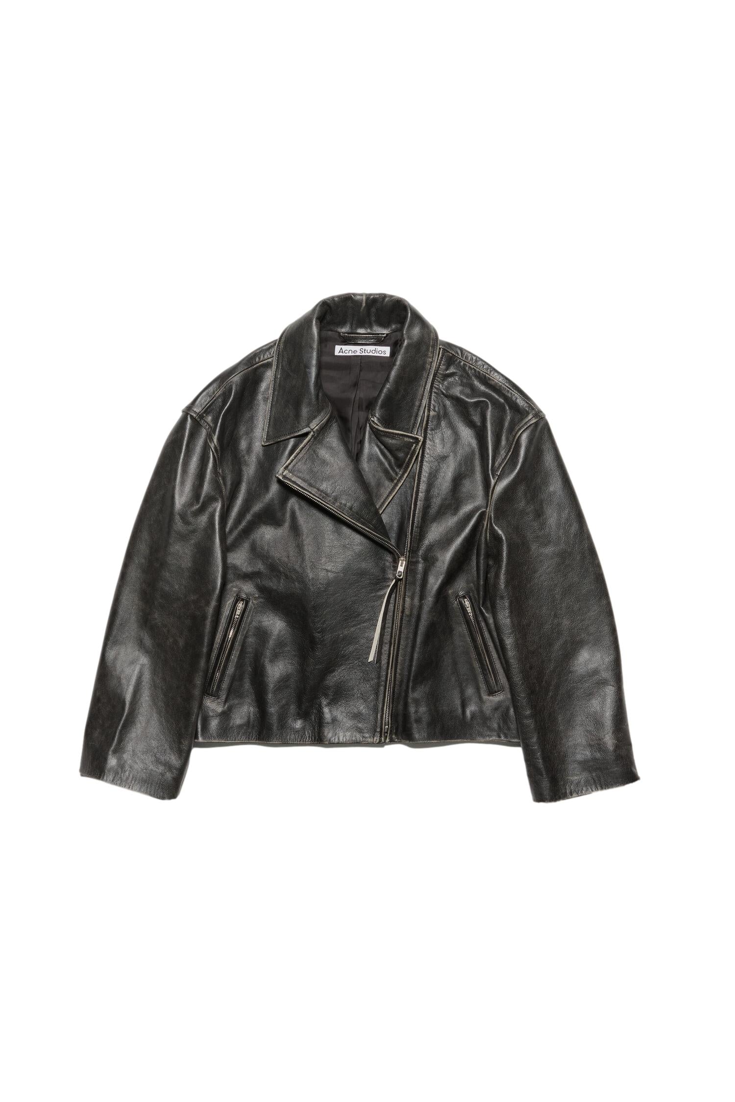 Acne Leather Jacket Jakke Vasket Sort - [modostore.no]
