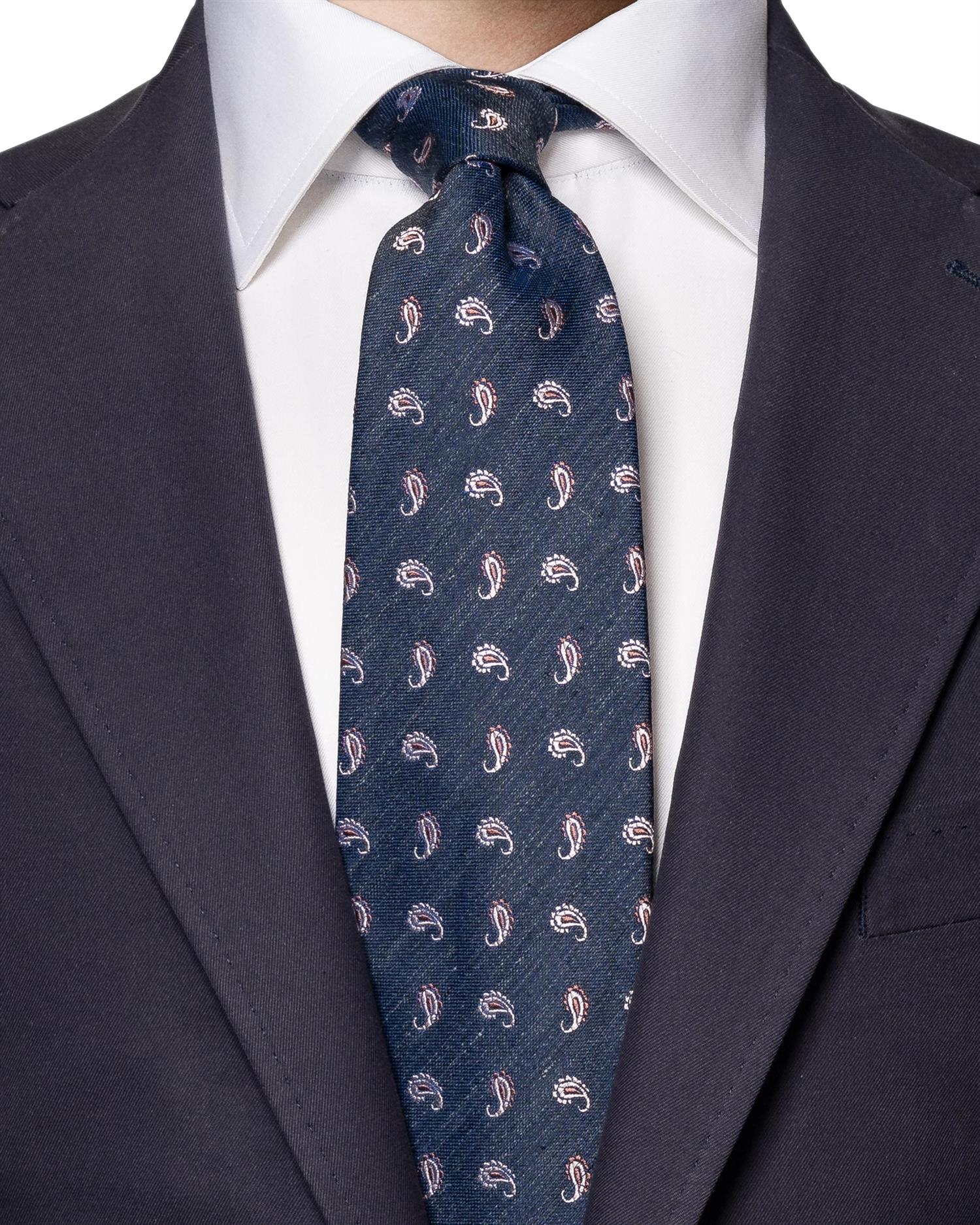 Eton Paisley Silk Linen Tie Slips Marine - modostore.no