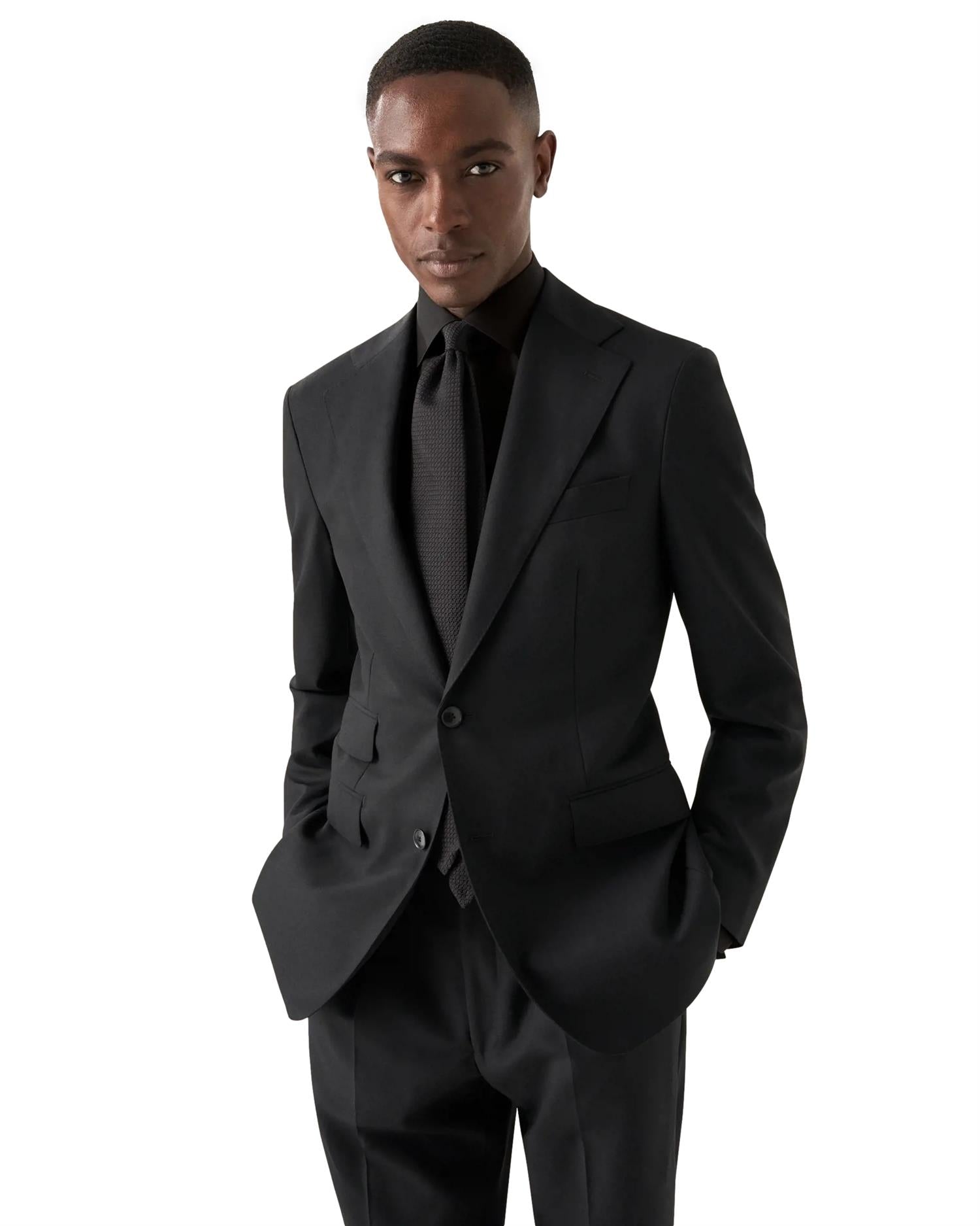 Eton 3000 Slim Black Signature Twill Shirt Skjorte Sort - modostore.no